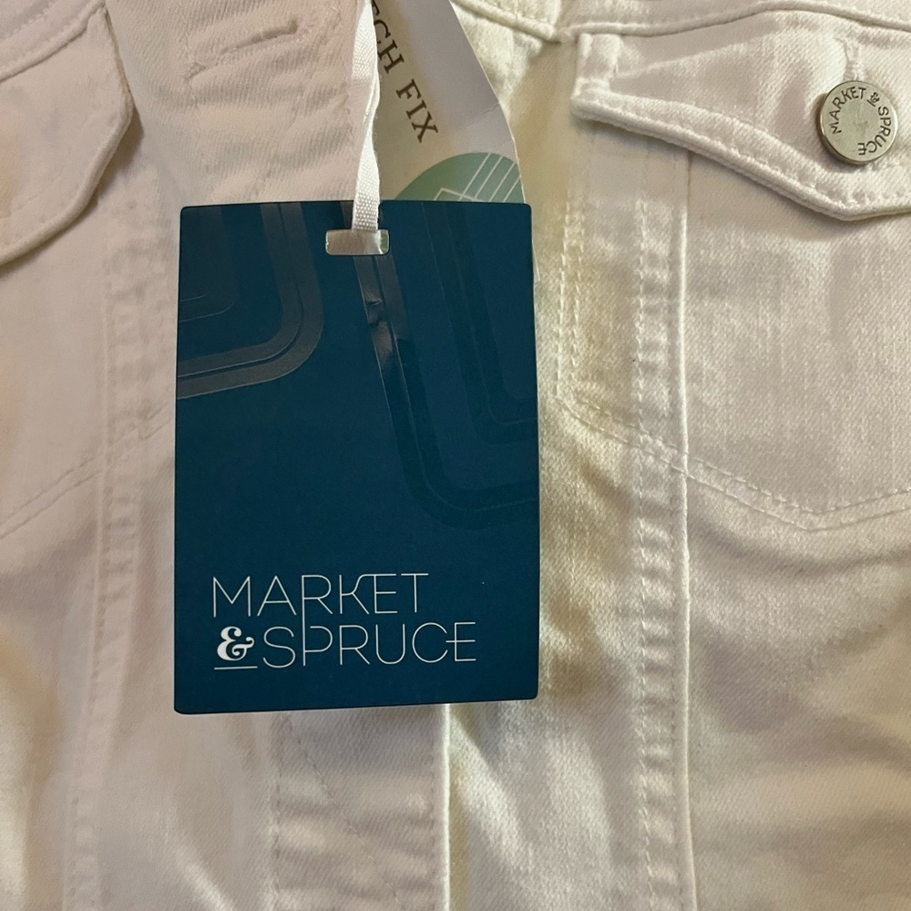 NWT Market & Spruce White Denim Jean Jacket w/ Blue Striped Fold Up Cuff, 1X - Picture 6 of 6